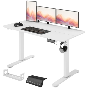 Vinsetto Biurko Regulowane Elektryczne 140 x 70 cm, Ergonomiczne Biurko Siedząco-Stojące z Haczykami, Ochrona Przed Kolizją, Białe