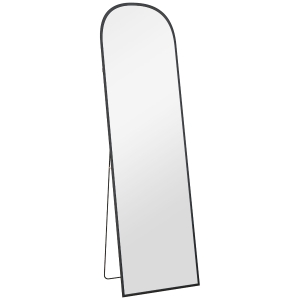 HOMCOM Specchio da Terra e Parete Moderno in Lega di Alluminio con Supporto Pieghevole, 50x170 cm, Nero