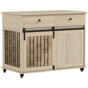 PawHut Caisse pour chien sur roulettes, 2 portes, 2 tiroirs, pour chiens moyens et grands, bois, acier