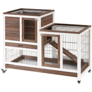 PawHut Clapier à lapin sur roulettes cage à lapin 2 étages 2 portes verrouillables 2 plateaux coulissants rampe