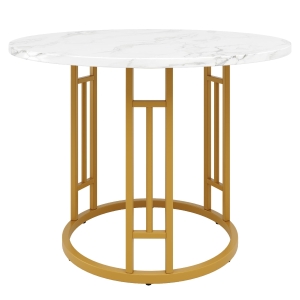 Table ronde pour 4 personnes, pieds de table élégants en métal, plateau en MDF, 80x80x76 cm, Blanc+Or