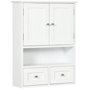 kleankin Armario de Pared para Baño Armario Colgante de Baño con 2 Puertas y 2 Cajones para Cocina 50,8x17,8x66 cm Blanco