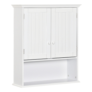 kleankin Mobile Bagno Sospeso con Armadietto a 2 Ante e Ripiano Aperto, Mensola Interna Regolabile, Bianco