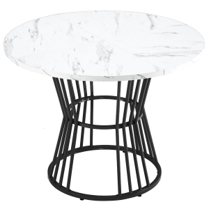 Masă rotundă modernă pentru dining, blat MDF cu cadru metalic, 100x100x75 cm, Alb+Negru