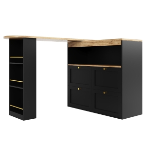 Masă de bar rotativă la 360°, dulap modular în formă de L cu 4 sertare și rafturi deschise, Negru