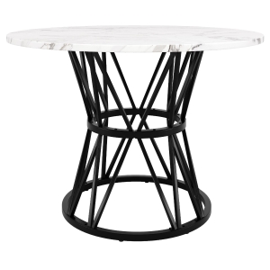 Mesa de comedor redonda para 4 personas, patas de metal elegantes, tablero de mesa de MDF, 100x100x76 cm, Blanco+Negro