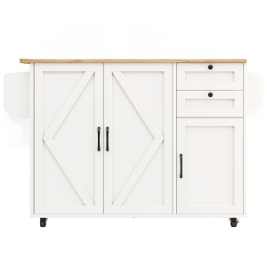 Isla de cocina moderna, con tablero ajustable y espacio de almacenamiento, 120x43,2/71,2x92 cm, Blanco