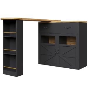 Masă de bar extensibilă cu spațiu de depozitare și funcție de rotire 360°, 138-204x39x104 cm, Negru