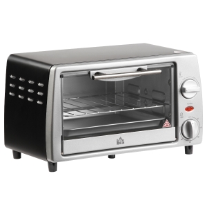 HOMCOM Mini Backofen 10 L 750W 100-230℃ 60 Min. Timer mit Backblech, Grillrost und Herausnehmbarer Bodenschale, Pizza-Ofen Silber