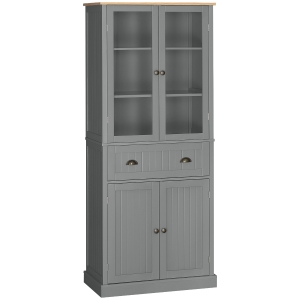 HOMCOM 180cm Tall Kitchen Pantry Cupboard, Freestanding Storage Cabinet with 5 Tier, Adjustable Shelves,  Drawer, Grey