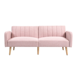 HOMCOM Canapé Convertible 2 Places Design scandinave Dossier inclinable 3 Positions Pieds Bois Tissu Aspect Lin Rose