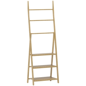 HOMCOM 3-laags badkamerrek, 3 handdoekhouders, Bambusrahmen, A-förmig, Lattenregale