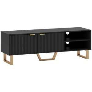 HOMCOM Meuble TV banc TV pour téléviseur jusqu'à 70 pouces - placard à 2 portes cannelées, compartiment ouvert et passe-câbles