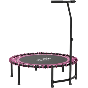 HOMCOM 45" Foldable Mini Trampoline Silent Rebounder Indoor Outdoor Jumper with Adjustable Handle - Pink