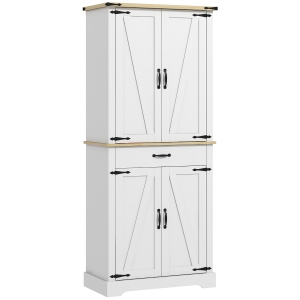 HOMCOM Armoire de cuisine buffet cuisine, 4 portes, 6 étagères à porte,1 tiroir et étagères réglables 76,5 x 40 x 181 cm blanc