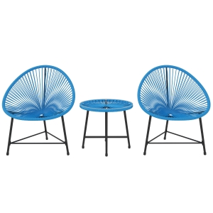 Outsunny Salon de jardin extérieur en résine tressée 2 personnes, plateau en verre trempé, pour balcon terrasse patio, bleu