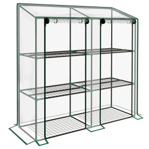 Outsunny minikas, 3 niveaus, 6 draadplanken, 2 openingen, folie, Transparant