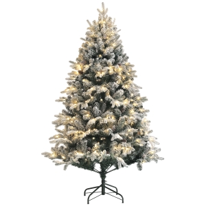 HOMCOM Sapin de Noël Artificiel 180 cm lumineux LED 793 Branches enneigées grand réalisme support en acier pliable Vert
