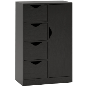 HOMCOM Meuble de rangement buffet commode 1 placard et 4 tiroirs, en bois, pour salon, cuisine, entrée, salle à manger, noir