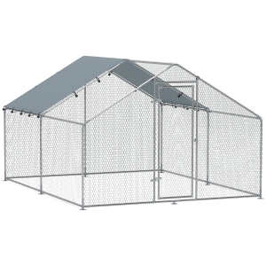 PawHut Poulailler, grand poulailler en métal avec couverture imperméable et anti-UV, cage pour 10-15 poules, 3 x 3,4 x 1,9m