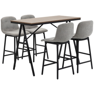 HOMCOM Ensemble table de bar avec tabourets table à manger debout avec 4 chaises rembourrées pieds en acier 120x60x91cm gris