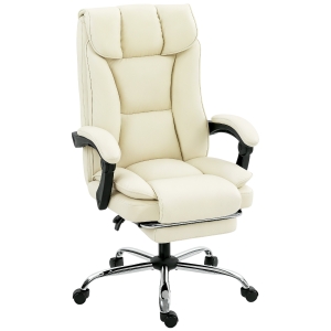 HOMCOM Ergonomic office chair with footrest, faux leather upholstery, casters, swivel, metal, Beige+Black
