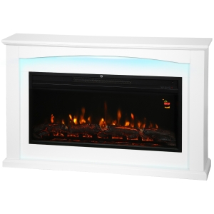 HOMCOM Cheminée électrique 1000W/2000W, fausse cheminée décorative, effet flamme à 5 luminosités réglables, 121x25x77cm, blanc