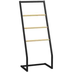 HOMCOM Porte-serviettes sur pieds en bambou et acier avec 4 barres support 40,5L x 28l x 98H cm - noir et naturel
