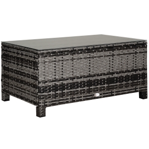 Outsunny PE Rattan Garden Coffee Table, with Glass Table Top - Grey