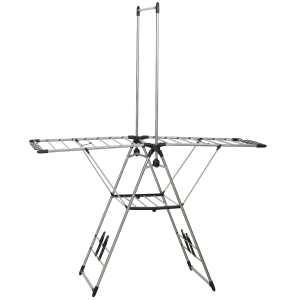 HOMCOM Tendedero plegable de pie con alas ajustables, soportes para zapatos, acero inoxidable, 156,5 x 68 x 192 cm, plateado