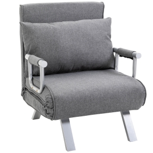HOMCOM Fauteuil chauffeuse canapé-lit Convertible 1 Place déhoussable Grand Confort Coussin Pieds accoudoirs métal Lin Gris Clair