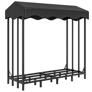 Outsunny Leñero con Cubierta Soporte para Leña para Exterior con Estructura Reforzada Impermeable 143x70x145 cm Negro