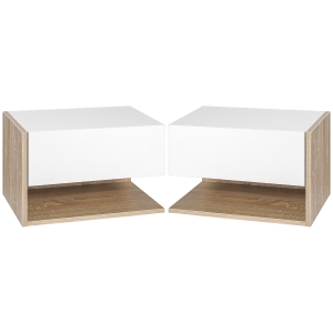 HOMCOM Lot de 2 Tables de Chevet murales - Lot de 2 Tables de Nuit - tiroir Coulissant, étagère, Bicolore Aspect chêne Blanc