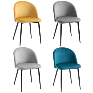 HOMCOM Set of 4 dining chairs, Scandinavian velvet upholstered kitchen chairs with tapered metal legs, for living room, dining room, multicolor