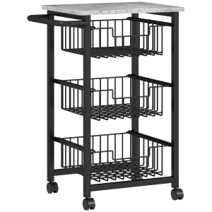 HOMCOM Three Basket Mobile Kitchen Island, with Brakes - Grey/Black