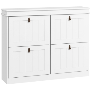 HOMCOM Shoe Cabinet 20 Pairs, Shoe Storage Cabinet, 4 Flip-Down Drawers, Adjustable Shelves, 105x24x82.5cm, White