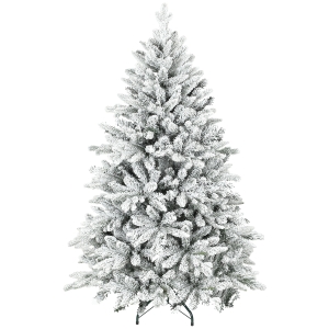 HOMCOM 150 cm Snow-Flocked Artificial Christmas Tree, 768 Branches, Foldable Metal Stand, Green