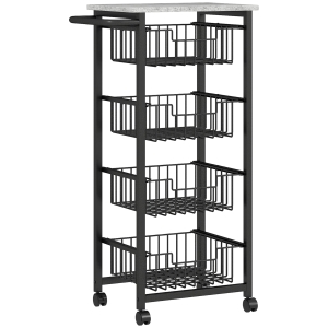 HOMCOM Four Basket Mobile Kitchen Island, with Brakes - Grey/Black