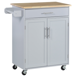 HOMCOM Kitchen serving cart on wheels, service trolley, kitchen island with drawer, cabinet and towel holder - gray