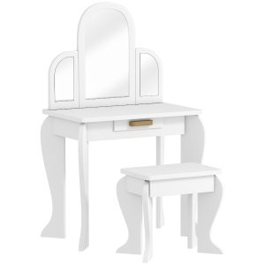 HOMCOM Toucador para Crianças com Espelho e Banco Toucador de Maquilhagem para Crianças de 3 a 6 Anos 52x32x85 cm Branco
