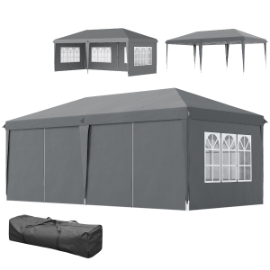 Outsunny Tonnelle pop-up pliante - tente de réception - 3 x 6 m 3 cotés démontables gris