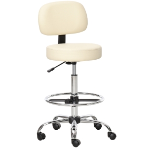 HOMCOM Scaun bar capitonat, scaun de bar cu cadru metalic, cu spătar, din piele ecologică, reglabil pe înălțime, scaun de bucătărie cu suport pentru picioare, rotire 360° Tresenhocker pentru bucătărie, living, sufragerie Bej
