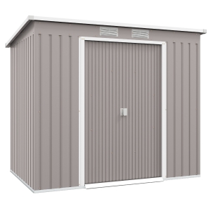 Outsunny Berging met ventilatieramen, schuifdeuren, gegalvaniseerd staal, 213 x 130 x 172 cm, Lichtgrijs