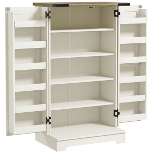 HOMCOM Armario Despensa Cocina con 2 Puertas 16 Estantes y Estantes Ajustables para Comedor Salón 60x40x104 cm Crema