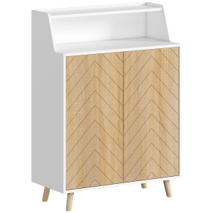 HOMCOM Zapatero Entrada Recibidor con 2 Puertas Estantes Ajustables y Compartimento Abierto 75x35x104 cm Blanco y Natural