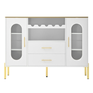 Credenza con ante in vetro, portabottiglie e ampio spazio di stoccaggio, 120x38x90 cm, Bianco