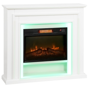 HOMCOM Electric Fireplace with Surround, LED Lights, 38" 1800W Inset Electric Fire and Mantel Reach up to 30 m² with Realistic Flame Effect & 3 Brightness, Remote & Timer for Living Room, White
