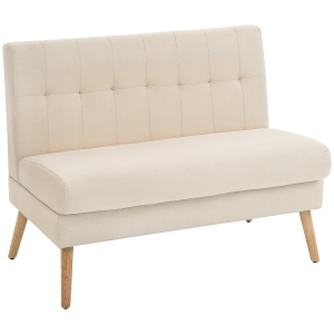 HOMCOM 2-zits sofa, getufte rugleuning, houten poten, dikke vulling, linnenlook, voor kleine ruimtes, beige