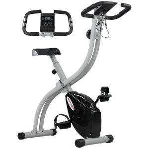SPORTNOW Magnetic Exercise Bike, Foldable X-Bike with Adjustable Resistance, Pulse Sensor, Wheels and LCD Monitor, Grey