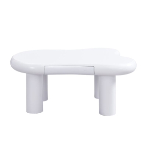 Mesa de Centro em Forma de Nuvem, em MDF com Iluminação LED e Gaveta, 98x65,5x40 cm, Branco
